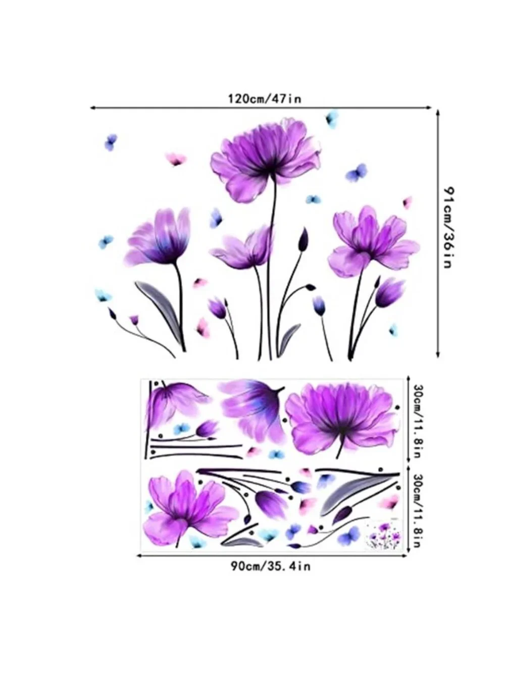 Purple Floral Wall Decal Removable Flower Wall Sticker